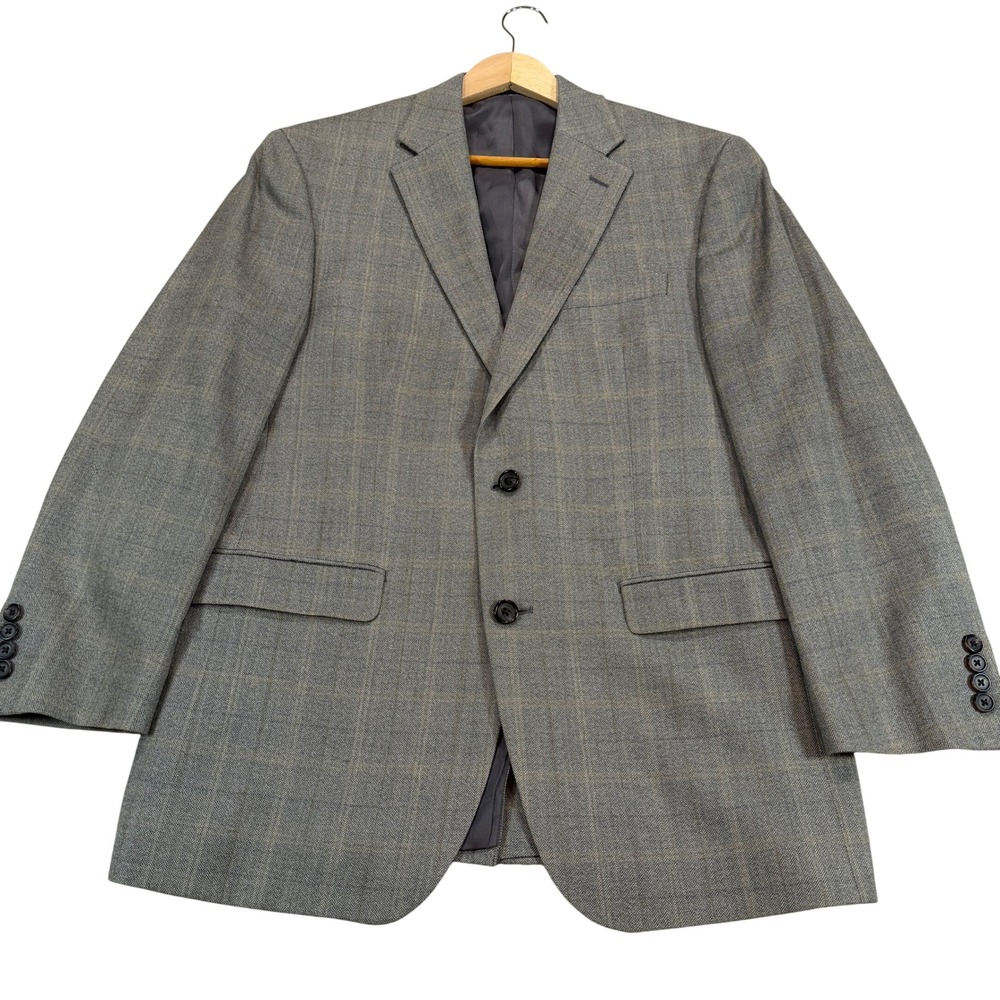Lauren Ralph Lauren Mens 40R Silk Wool Herringbone Plaid Blazer Gray Tan 2-Btn